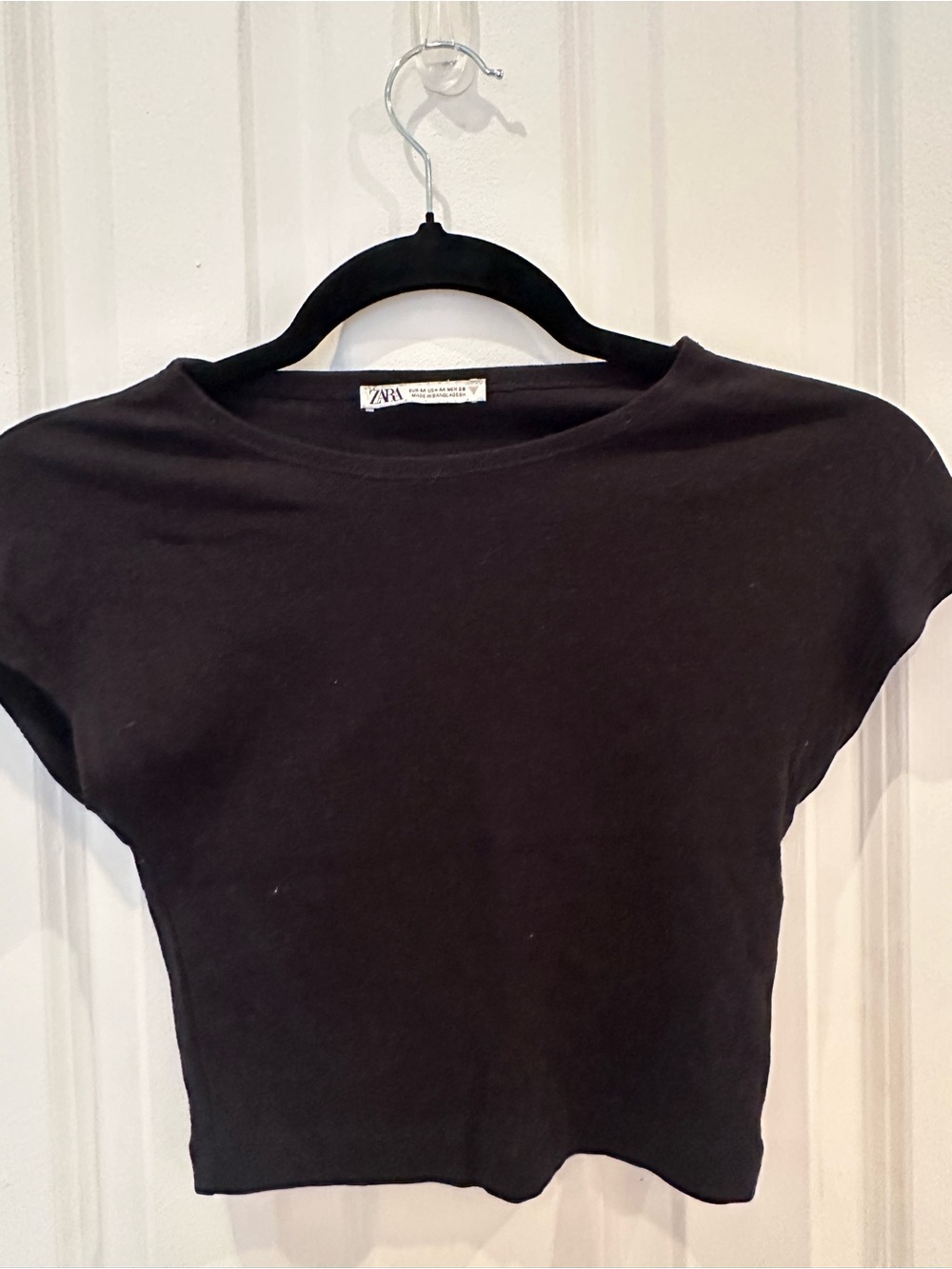 Zara Black Cap-Sleeve Cropped Tee